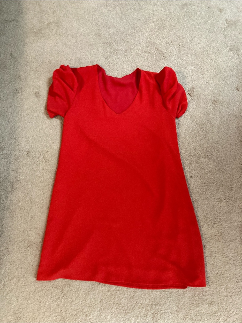 Tyche Red Puff-Sleeve V-Neck Tunic Top